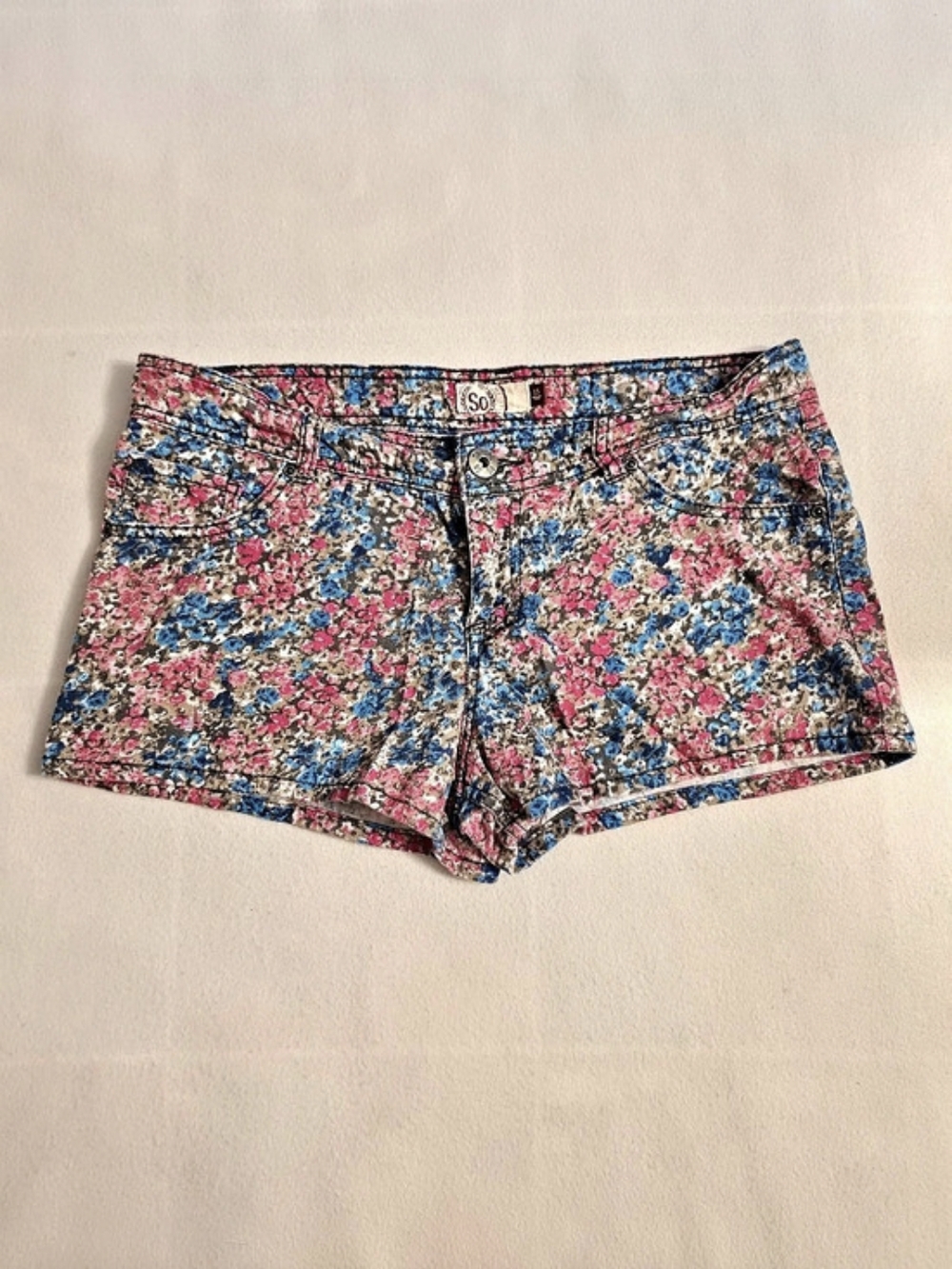 SO Floral Denim Shorts Pink & Blue Waist 15